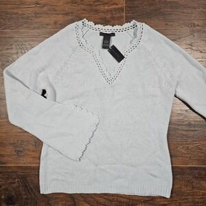 The Limited Womens Large Light‎ Blue Knit Pullover V-Neck Sweater